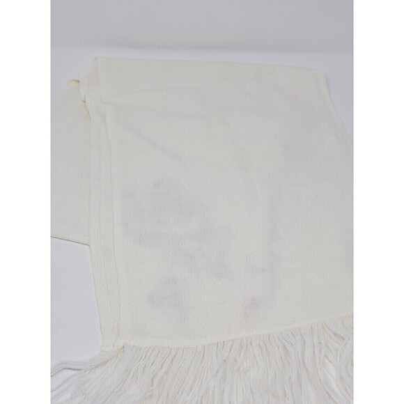 VINTAGE 100% CASHMERE CREAM LONG SCARF PINK FLOWERS EMBROIDERY WOMEN OS - Picture 12 of 12